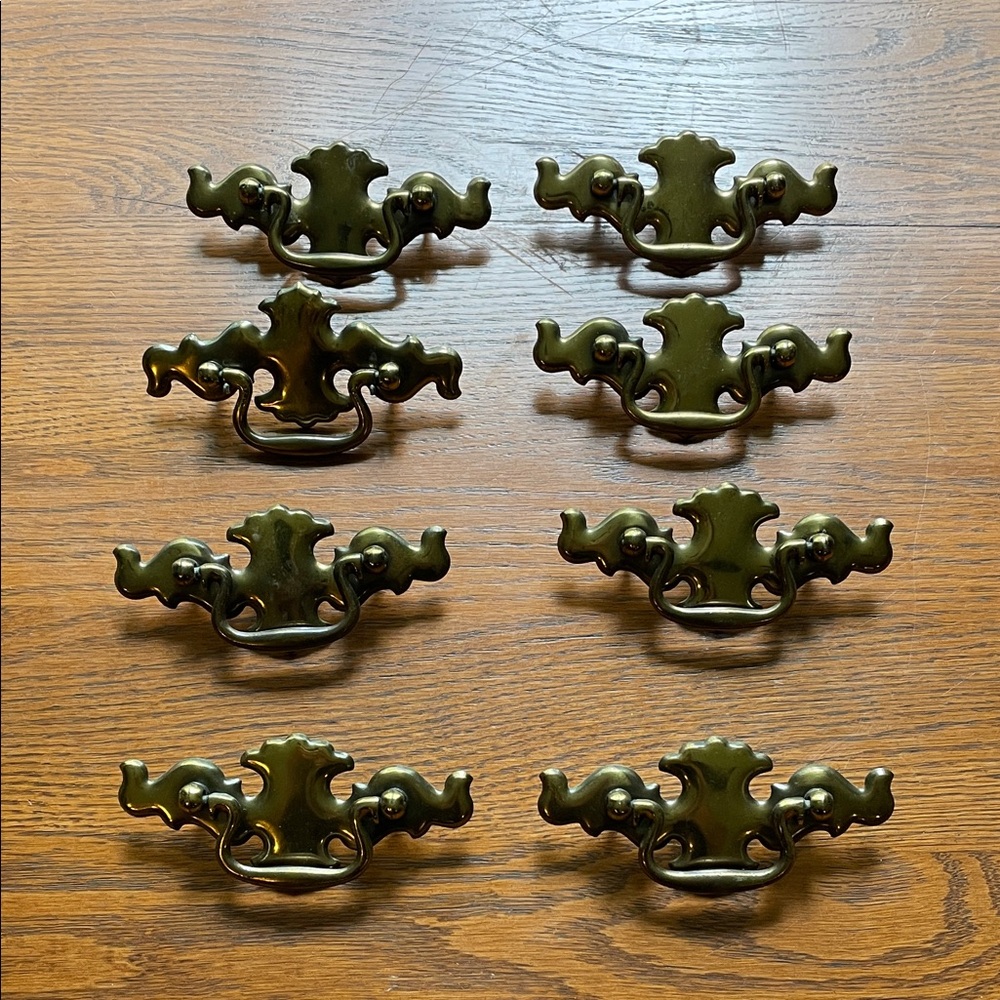 Vintage medium size Brass Drawer Pulls Set of 8
